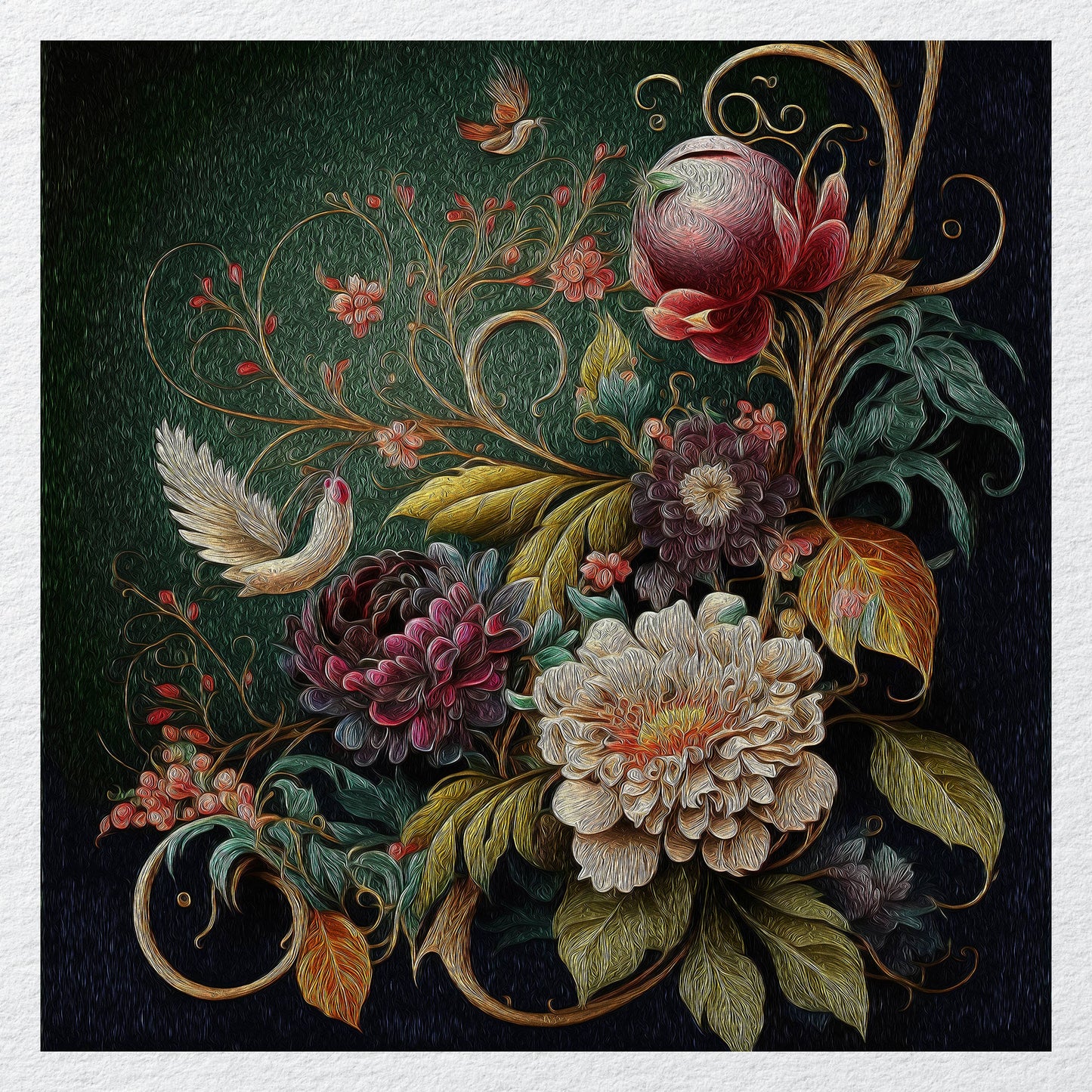 Vintage Style Floral Flowers Printed Fabric Panel