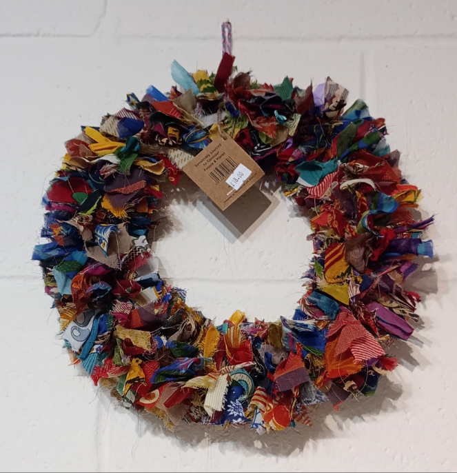 Recycled Sari Wreath - Multicoloured small