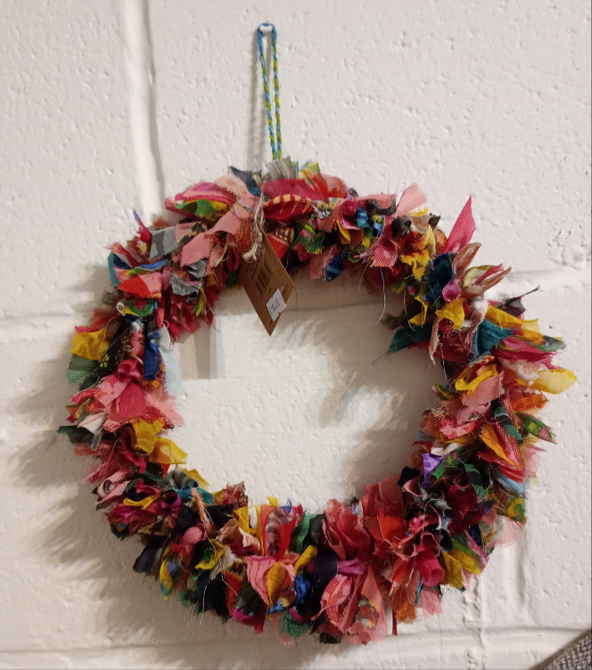Recycled Sari Wreath - Multicoloured small