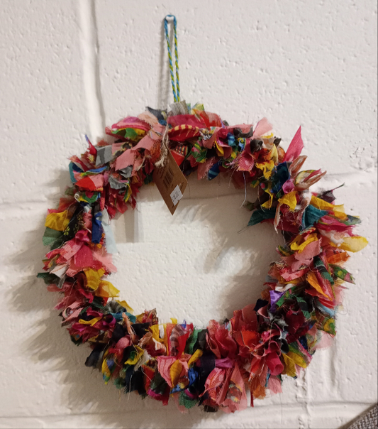 Recycled Sari Wreath - Multicoloured small