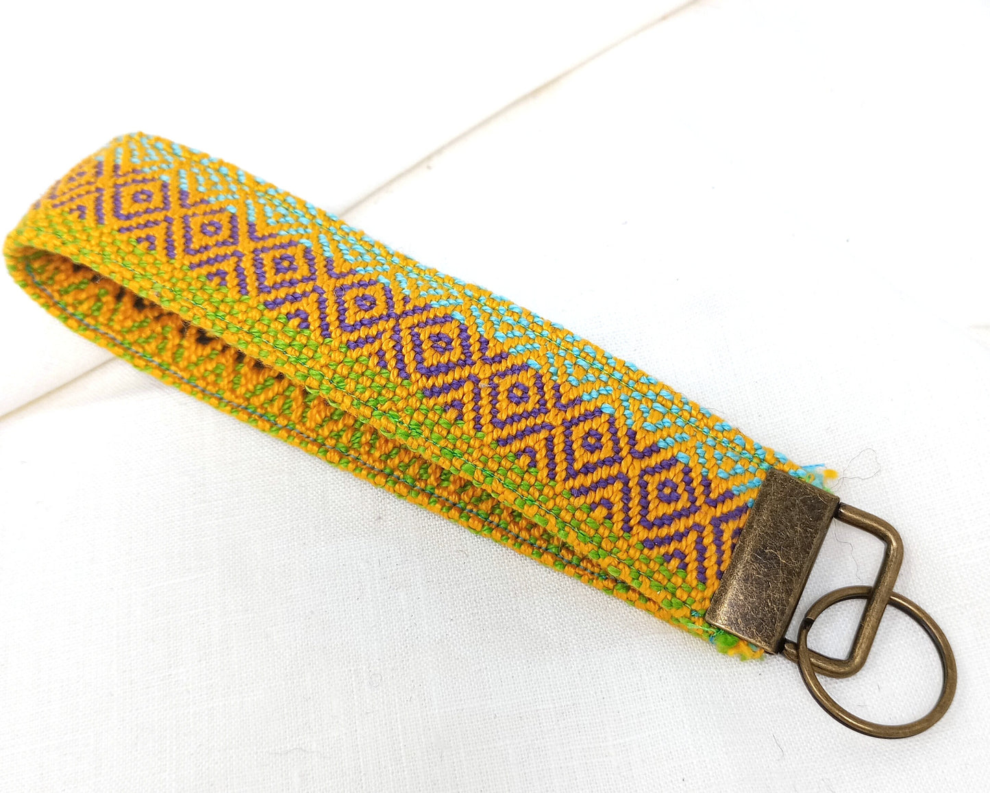 Key Fob Keyring Handwoven Large Bright Cotton Weaving