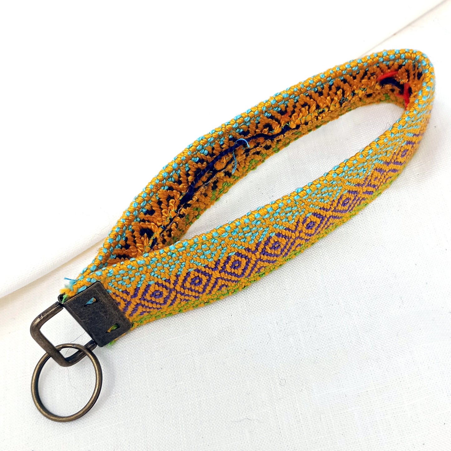 Key Fob Keyring Handwoven Large Bright Cotton Weaving