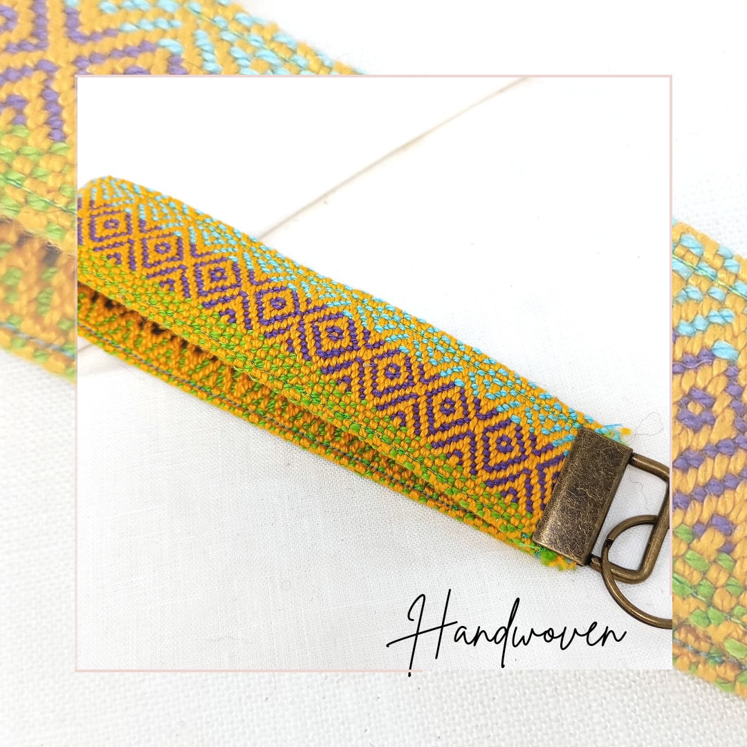 Key Fob Keyring Handwoven Large Bright Cotton Weaving