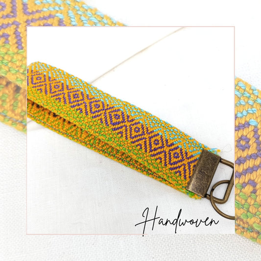 Key Fob Keyring Handwoven Large Bright Cotton Weaving