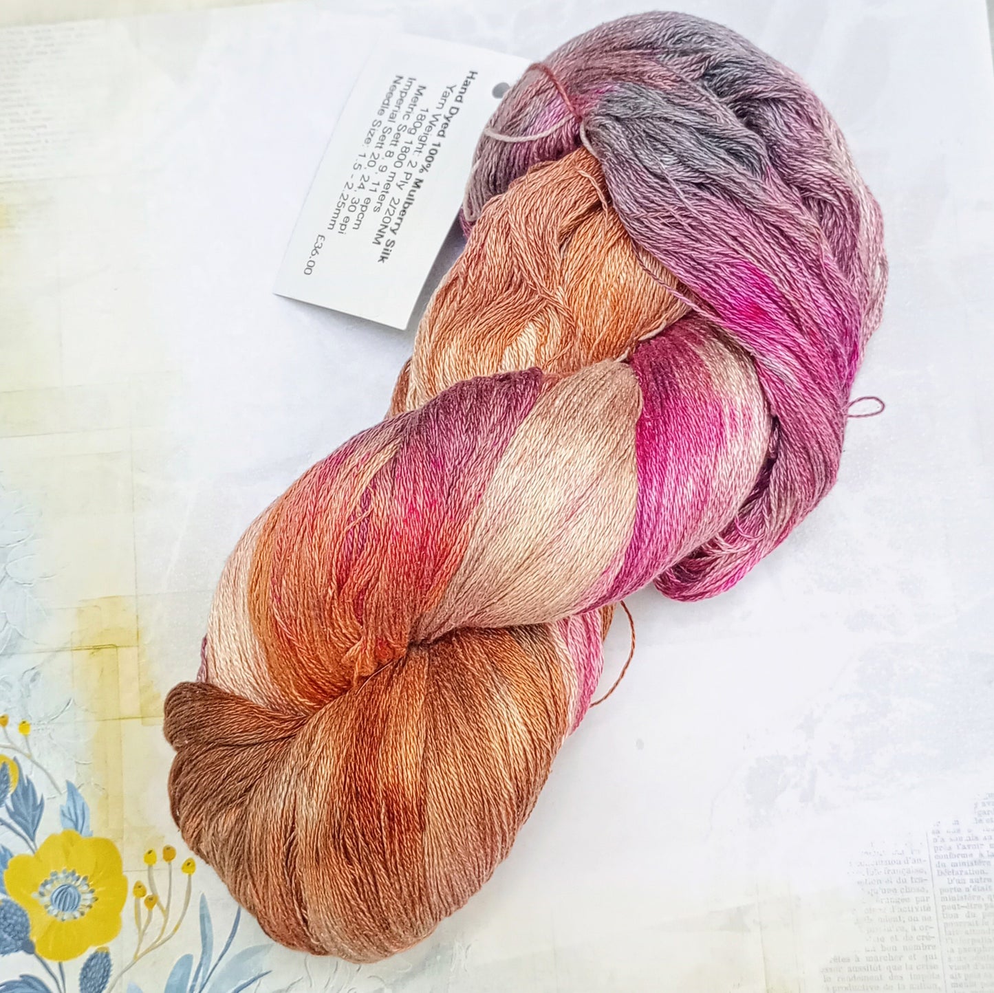 Hand Dyed Mulberry Silk Lace Yarn 180g 2/20nm 1000m per 100g