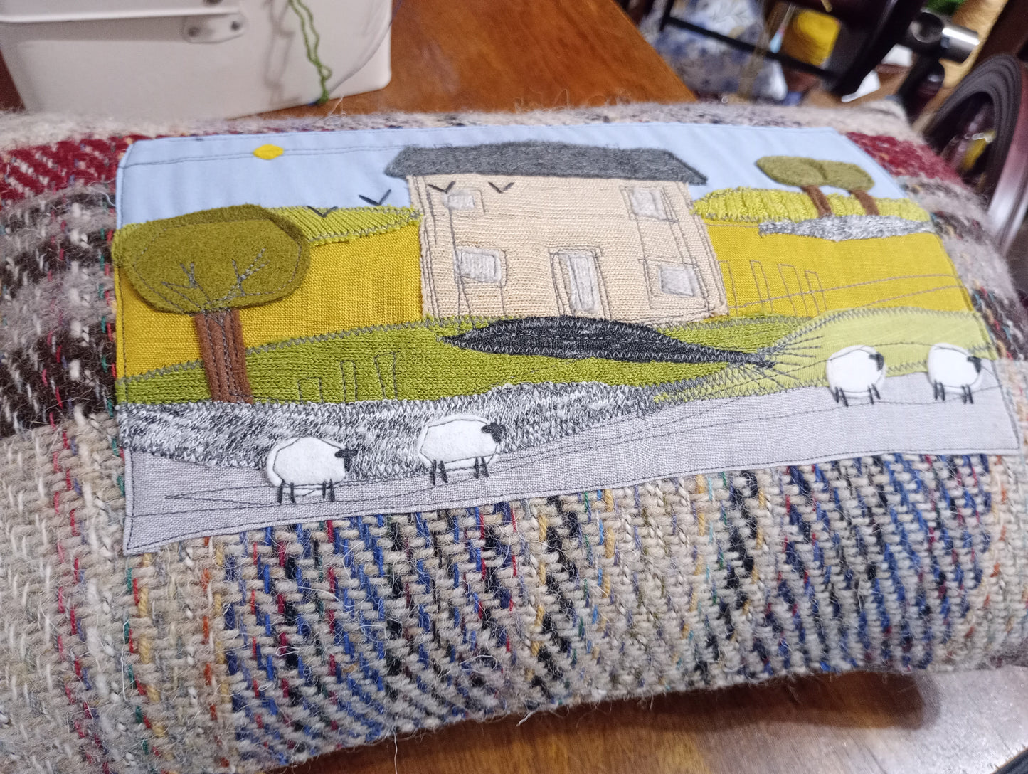 Handmade Wool Cushion Applique Landscape