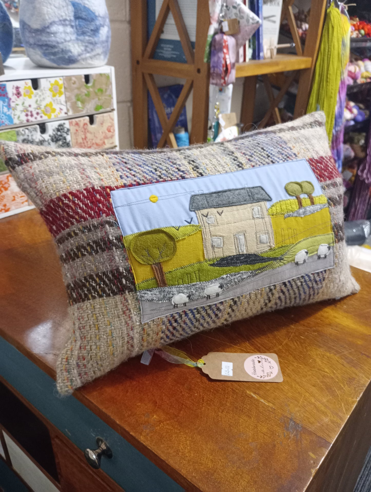 Handmade Wool Cushion Applique Landscape