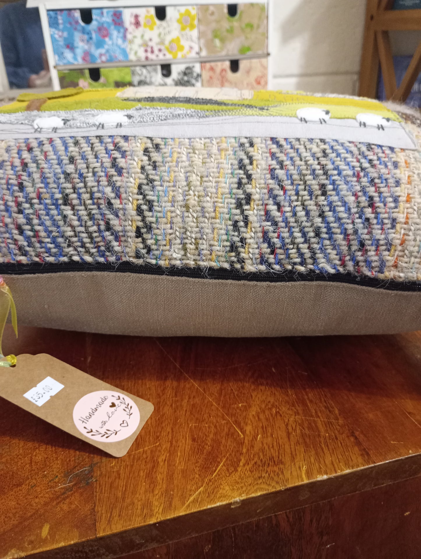 Handmade Wool Cushion Applique Landscape