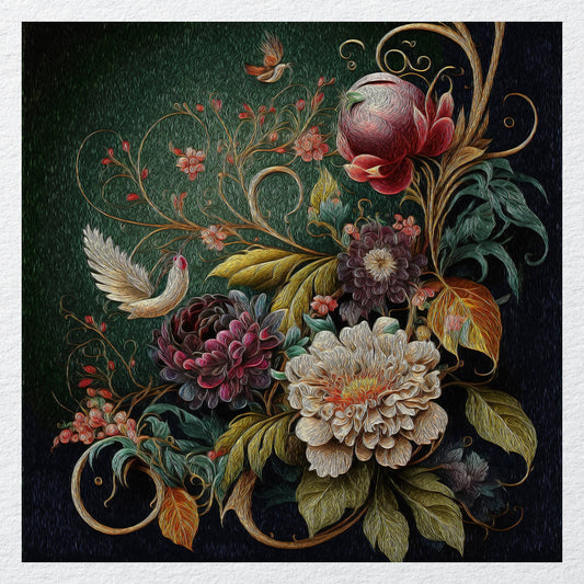 Vintage Style Floral Flowers Printed Fabric Panel