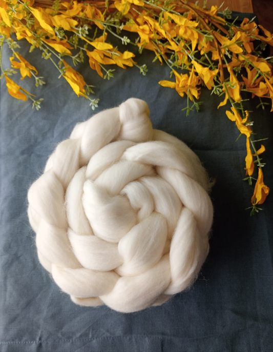 Fine Merino White Wool Combed Top 100g Natural Undyed