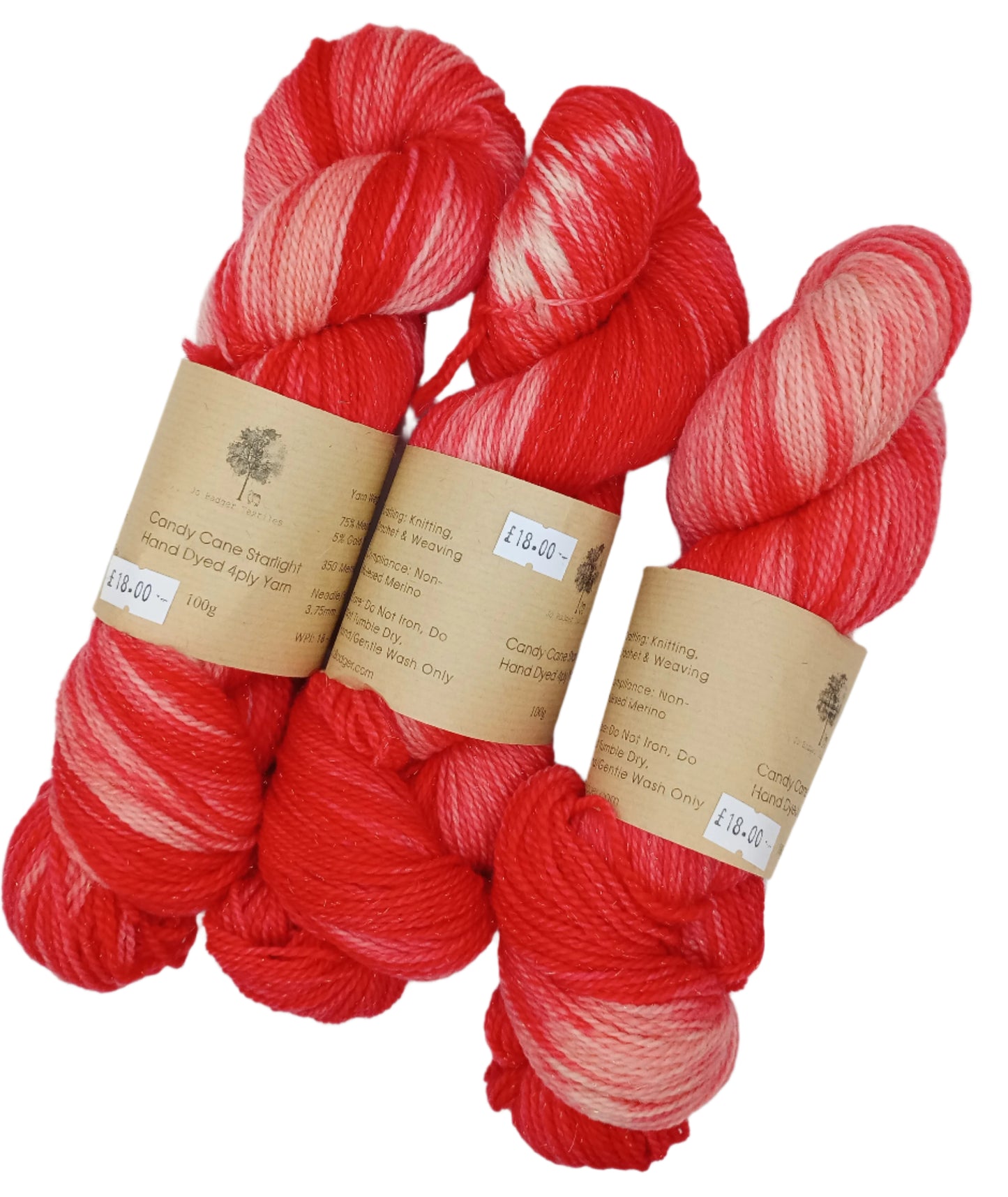 Candy Cane Starlight 4ply Merino Nylon Sparkle 100g