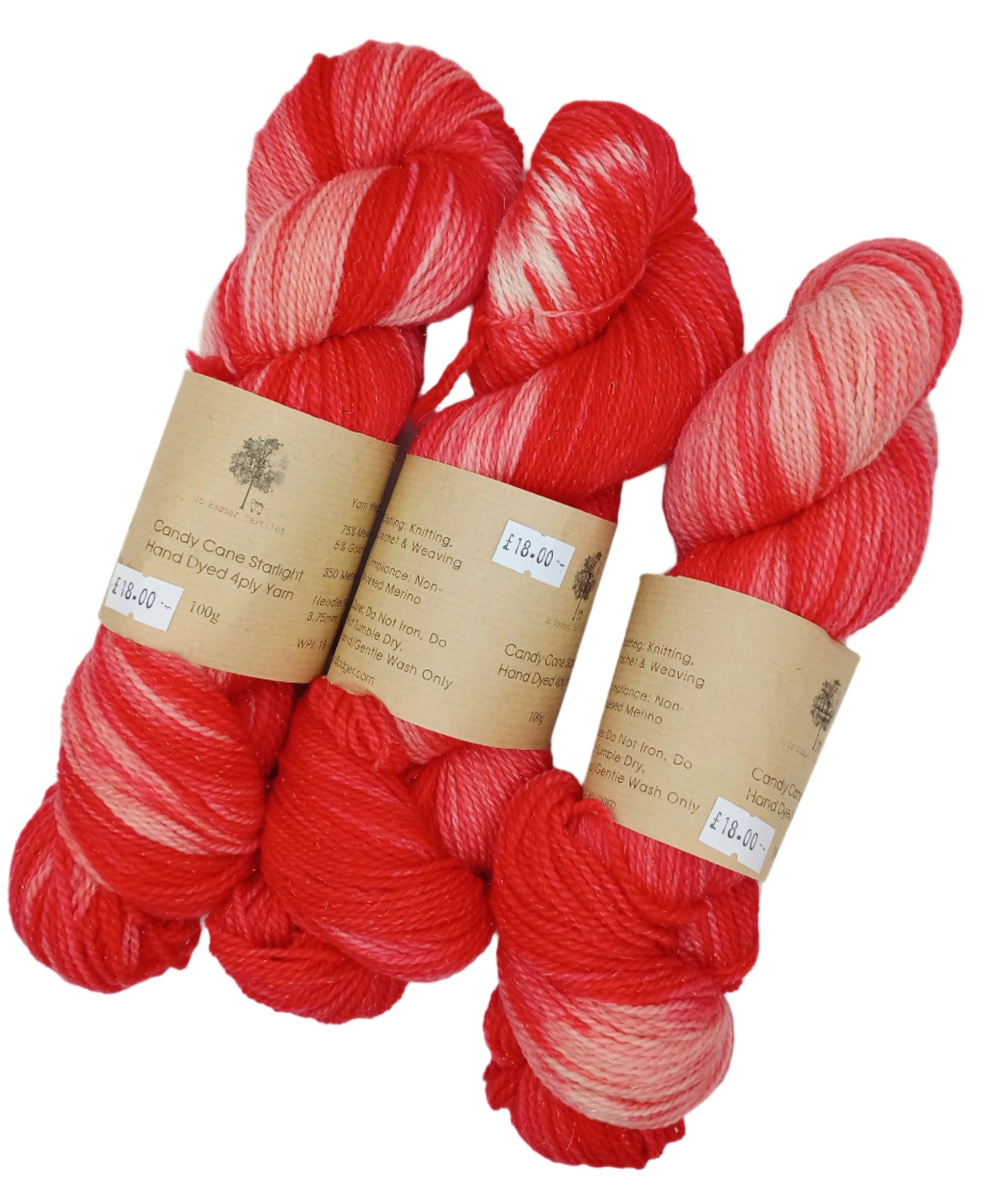 Candy Cane Starlight 4ply Merino Nylon Sparkle 100g