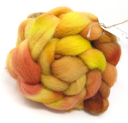 Hand Dyed Texel Combed Wool Top Roving Pumpkin #3 100g 3.5oz Spinning Felting Fibre