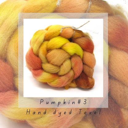 Hand Dyed Texel Combed Wool Top Roving Pumpkin #3 100g 3.5oz Spinning Felting Fibre