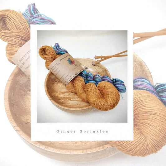 Ginger Sprinkles Shetland Wool Sock Set Hand Dyed Mini Skein and 100g 470m Fingering Weight Yarn