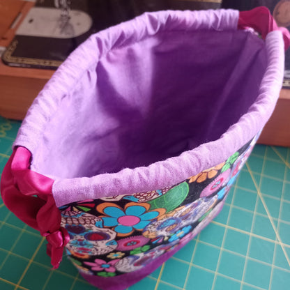 Sugar Skulls Drawstring Project Bag – Handmade Knitting & Crochet Project Bag