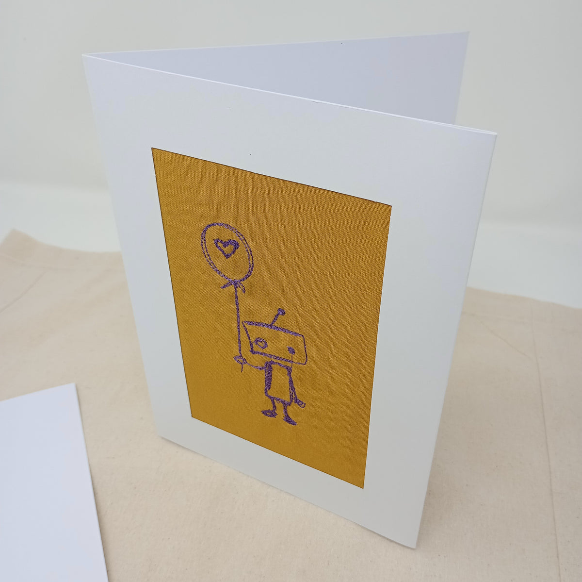 Lonely Robot Greetings Card Mustard