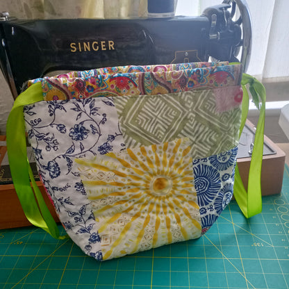 Quilted Sunshine Drawstring Project Bag – Handmade Knitting & Crochet