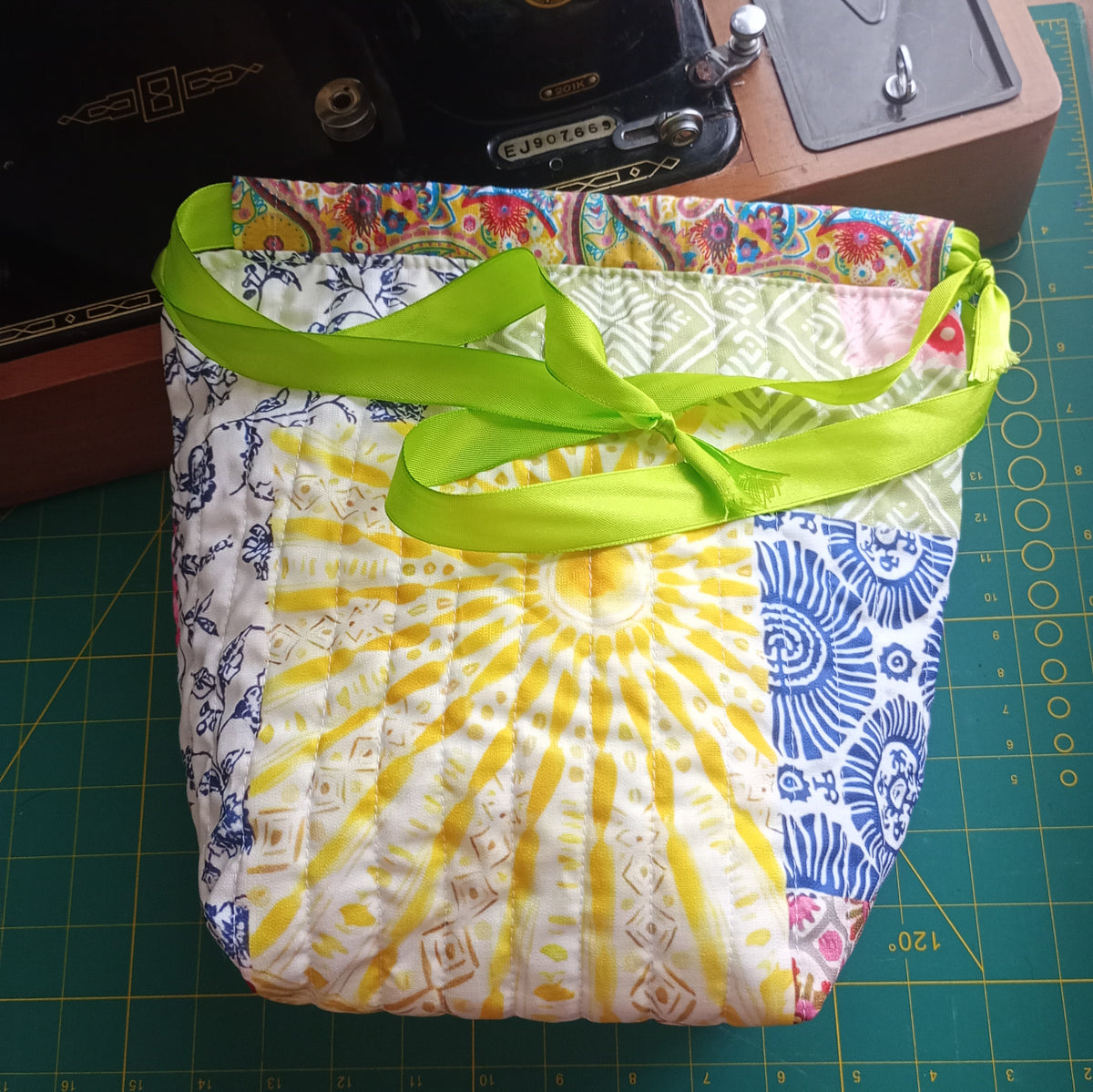 Quilted Sunshine Drawstring Project Bag – Handmade Knitting & Crochet