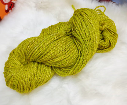 Handspun Yarn Lemon Lime Hand Dyed 185g Merino Wool Corriedale, Silk, Shetland