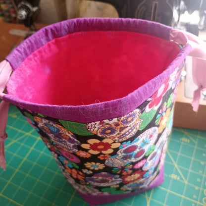 Sugar Skulls Drawstring Project Bag – Handmade Knitting & Crochet Project Bag Tall