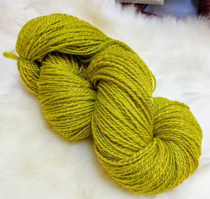 Handspun Yarn Lemon Lime Hand Dyed 185g Merino Wool Corriedale, Silk, Shetland