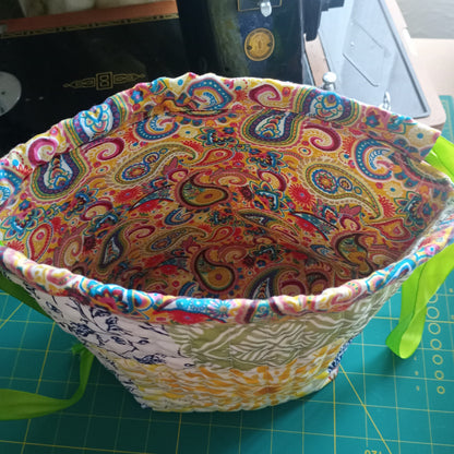 Quilted Sunshine Drawstring Project Bag – Handmade Knitting & Crochet