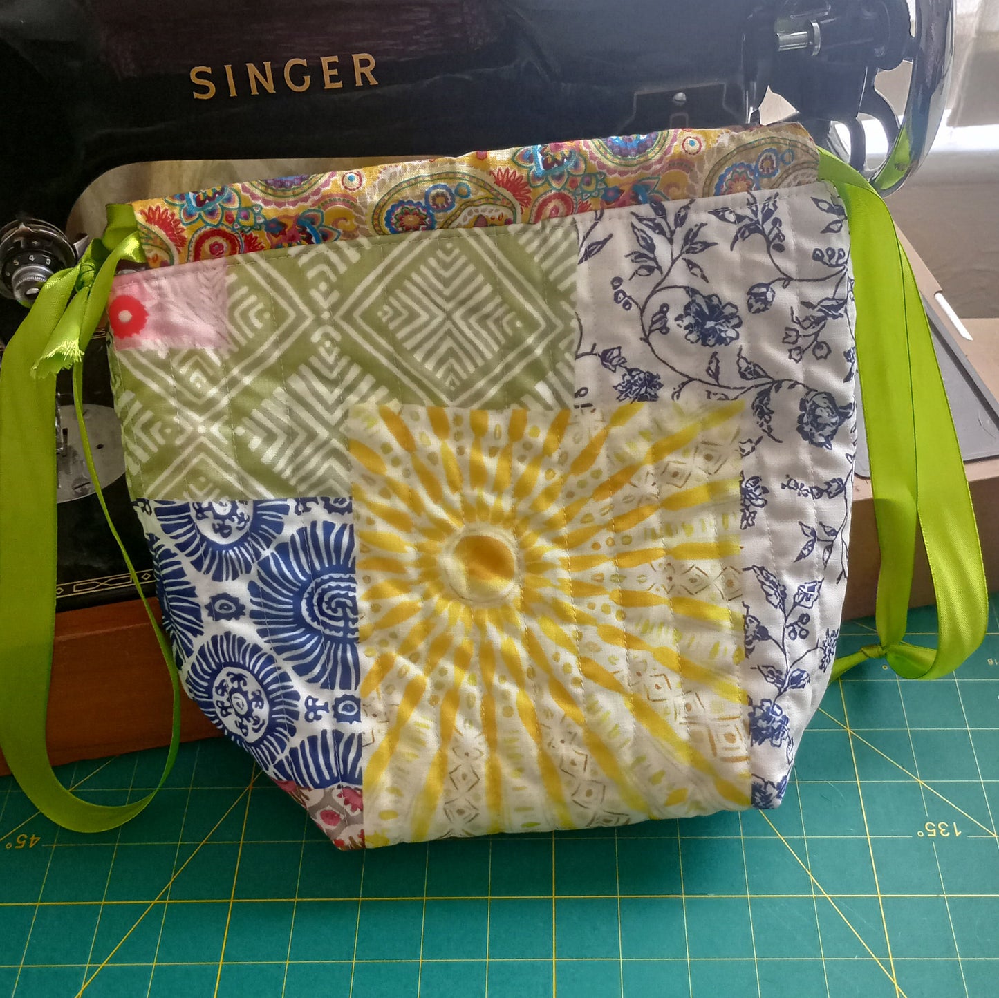 Quilted Sunshine Drawstring Project Bag – Handmade Knitting & Crochet