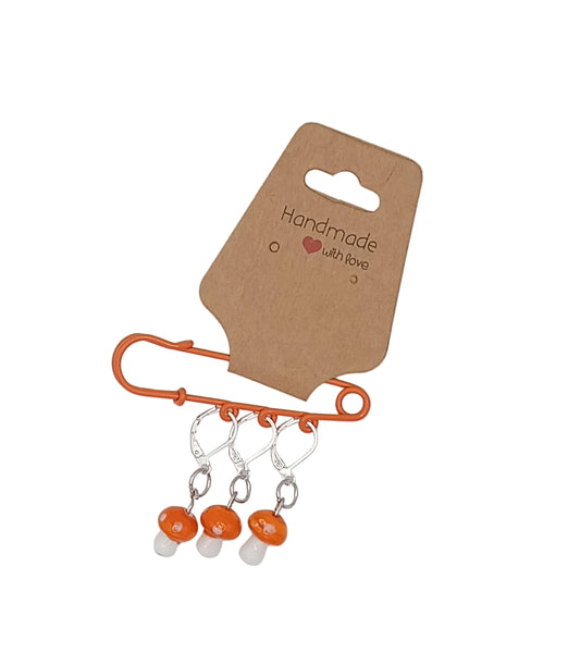 Lampwork glass mushrooms stitch markers set of three