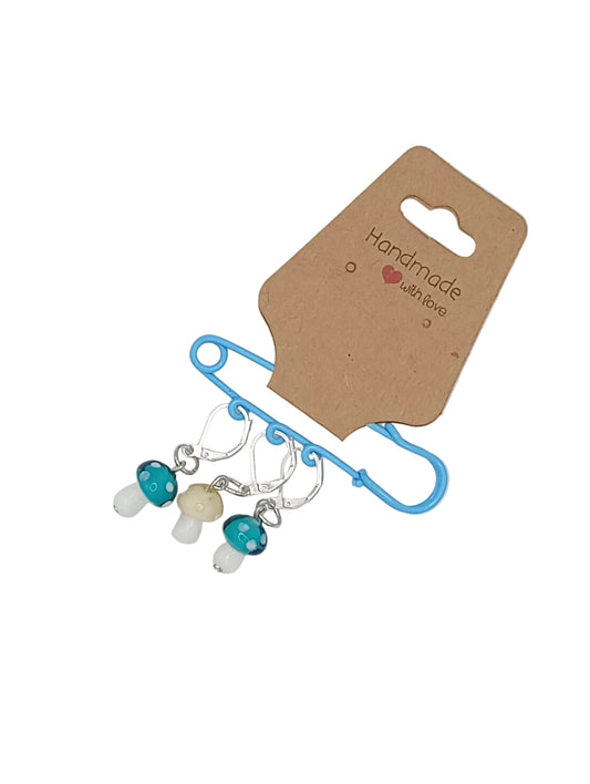 Lampwork glass mushrooms stitch markers set of three