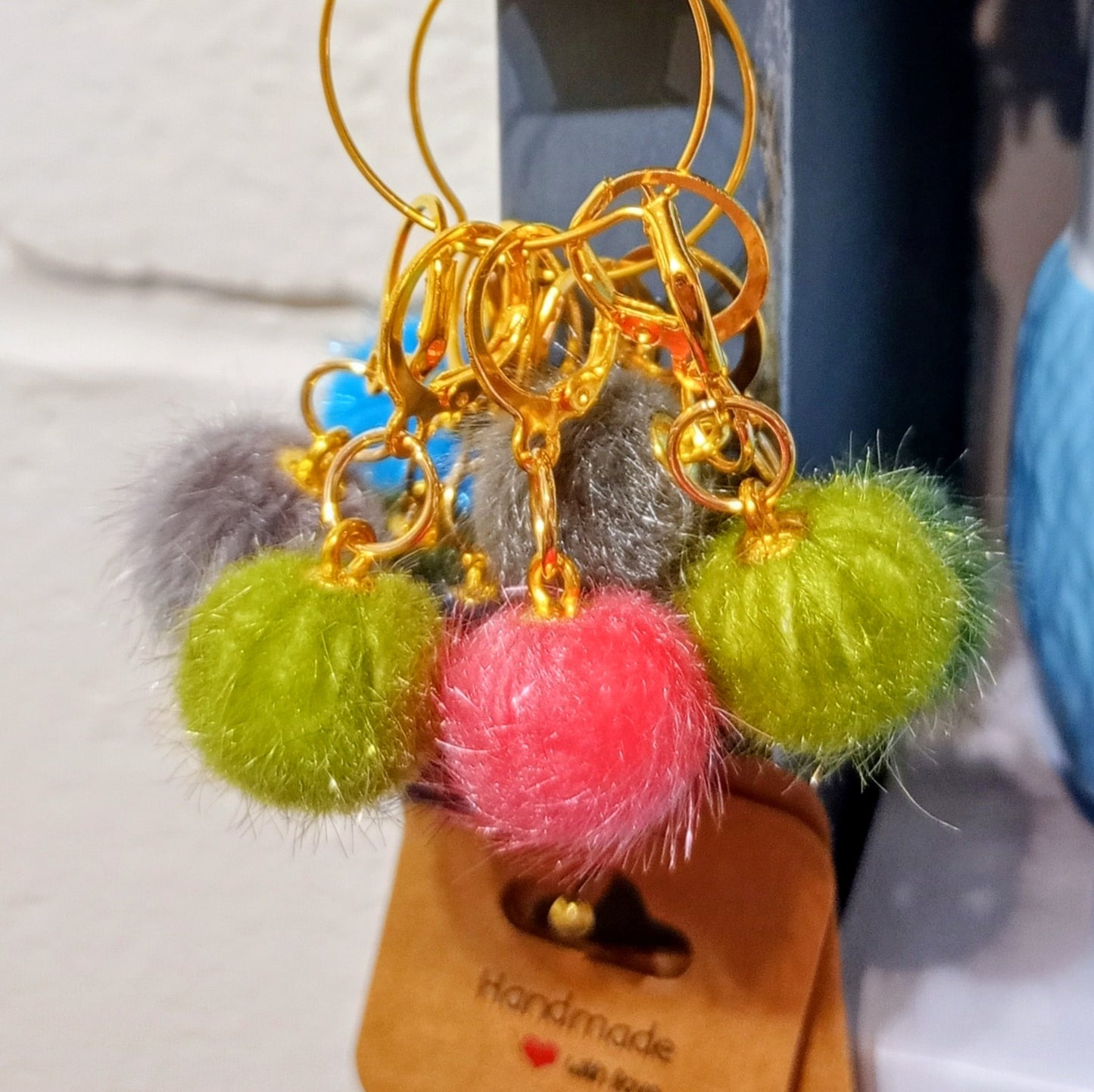 Pompom stitch markers Lime Pink and grey