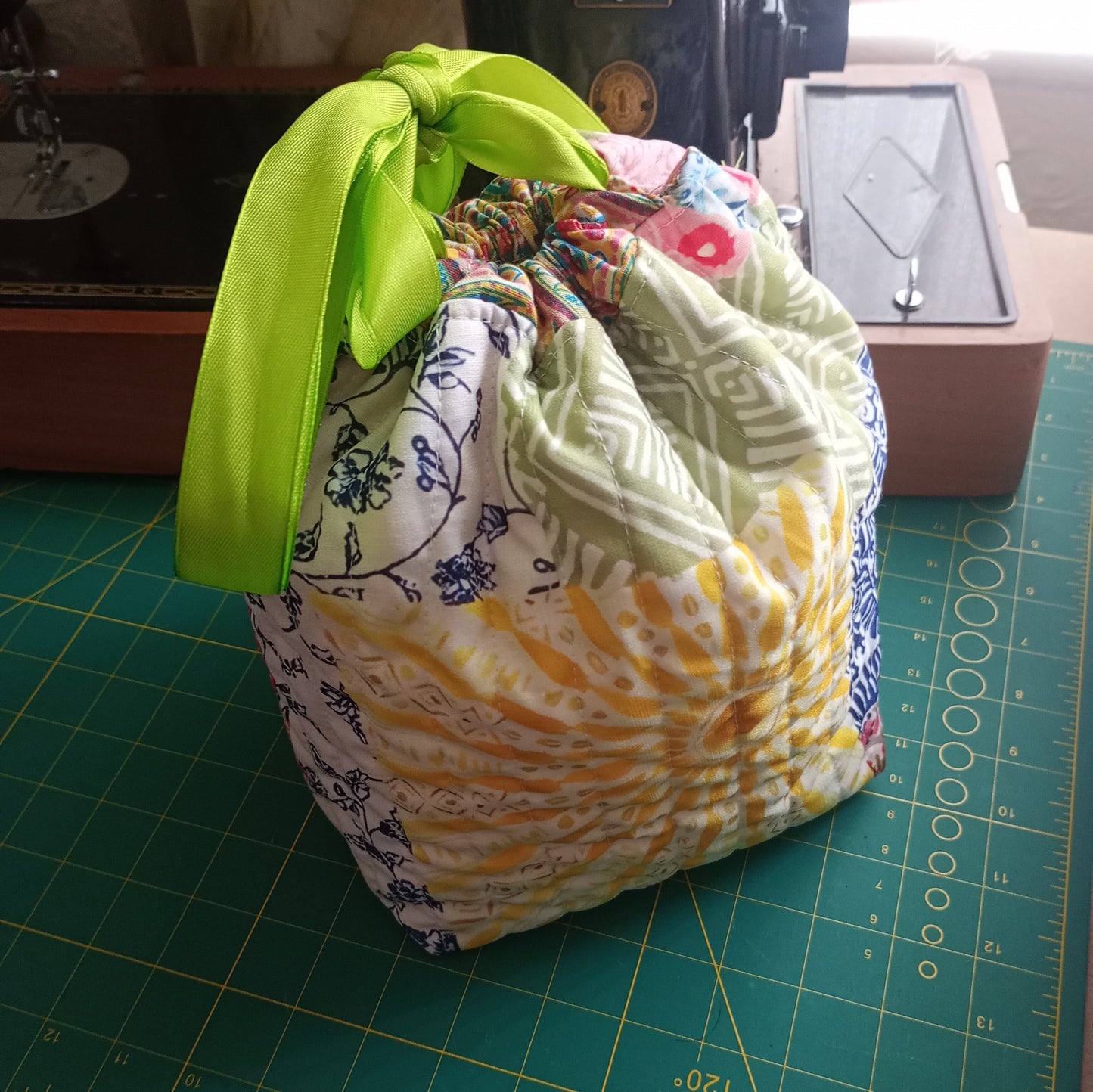 Quilted Sunshine Drawstring Project Bag – Handmade Knitting & Crochet