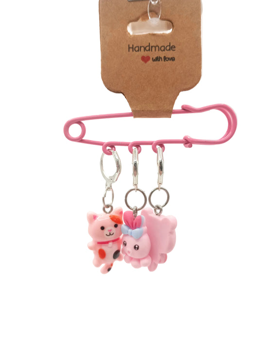 Pink cute stitch markers set of three