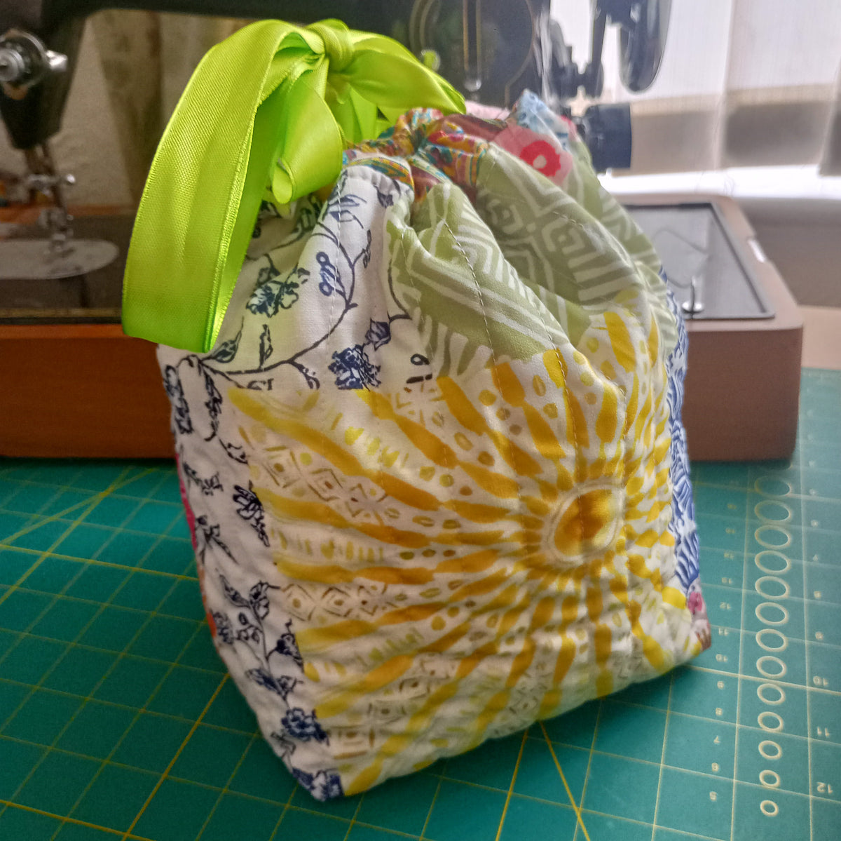 Quilted Sunshine Drawstring Project Bag – Handmade Knitting & Crochet