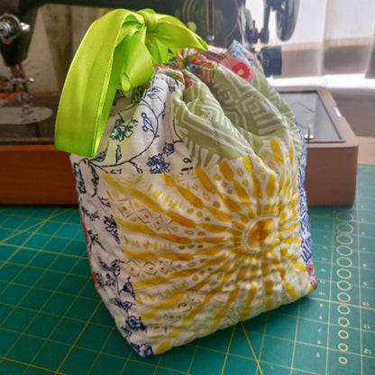 Quilted Sunshine Drawstring Project Bag – Handmade Knitting & Crochet