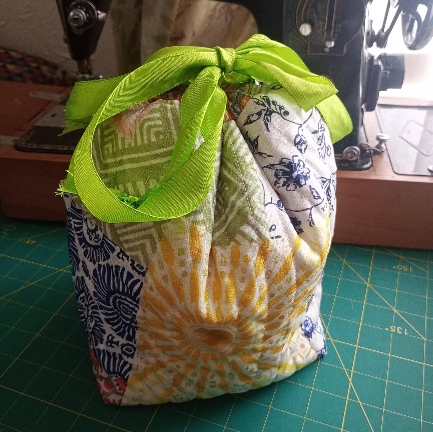 Quilted Sunshine Drawstring Project Bag – Handmade Knitting & Crochet